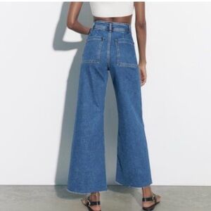 Zara High waisted wide leg raw hem jeans
